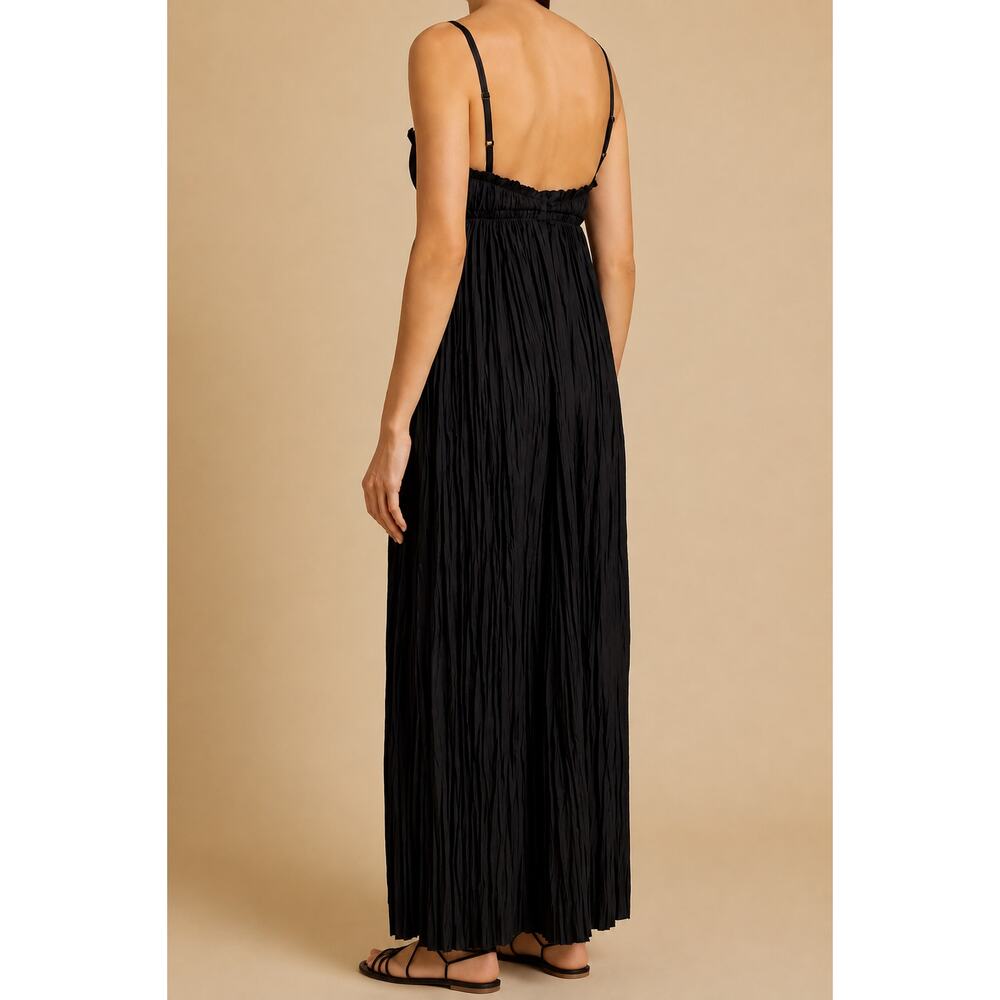 KHAITE | Jordyn Plissé Cotton Twill Maxi Dress Raw Frayed Edges Black 2 - Picture 3 of 16